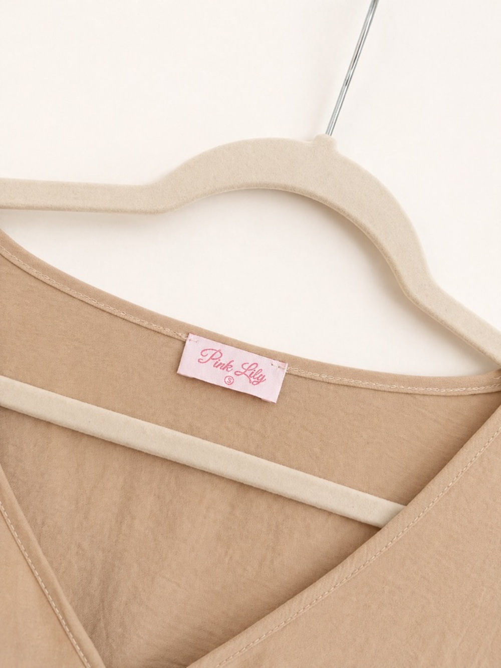 Pink Lily Tan Babydoll Button Front Dress – Size Small - Picture 2 of 2